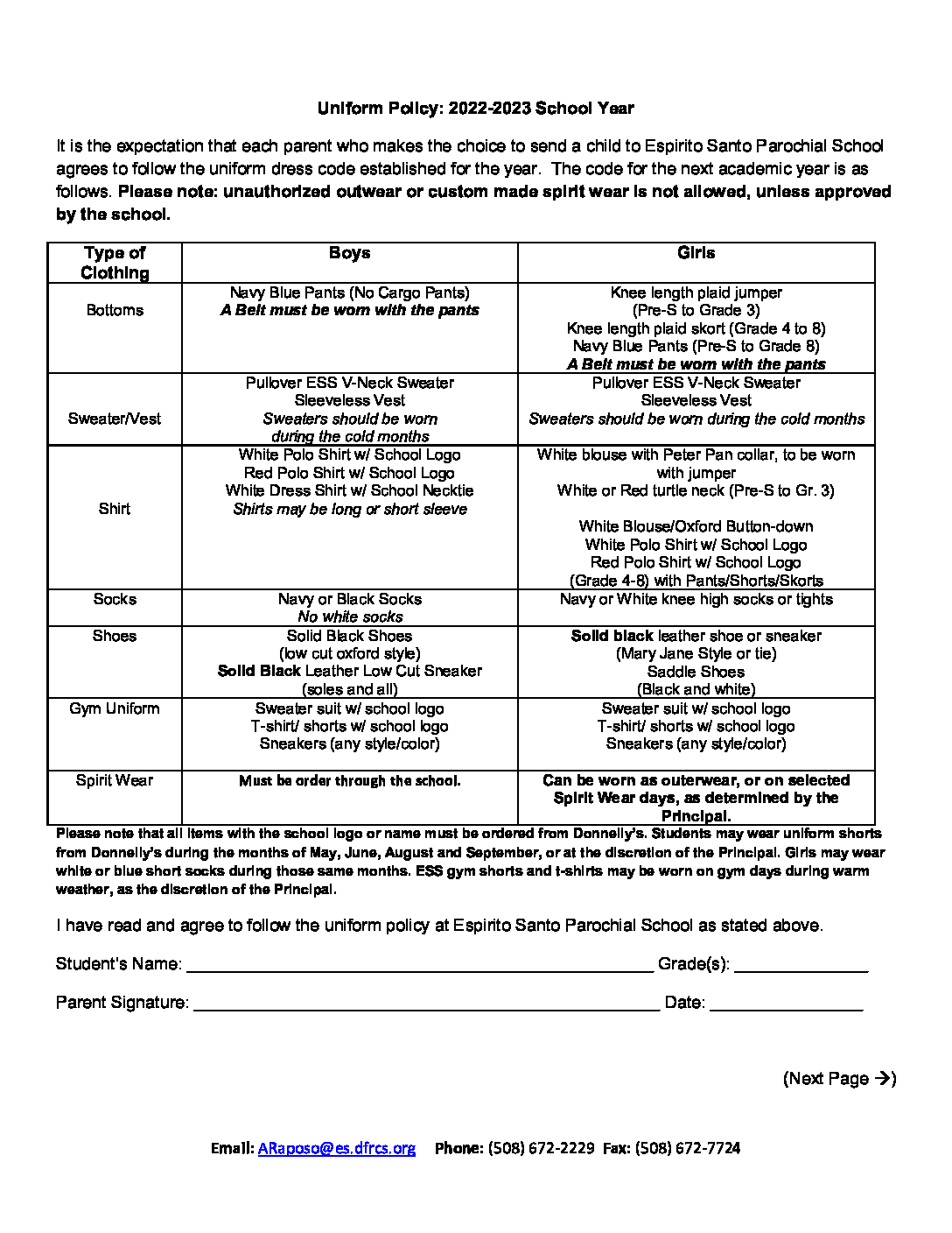 School Uniform Policy (20222023) Espirito Santo